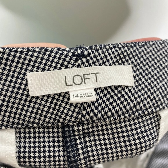 Loft Sutton Skinny Ankle Pant Blue White Houndstooth Sz. 14 - Picture 8 of 10